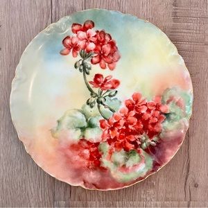 Antique Haviland‎ France Hand Painted Red Flowers Plate Signed by K. Young 1905